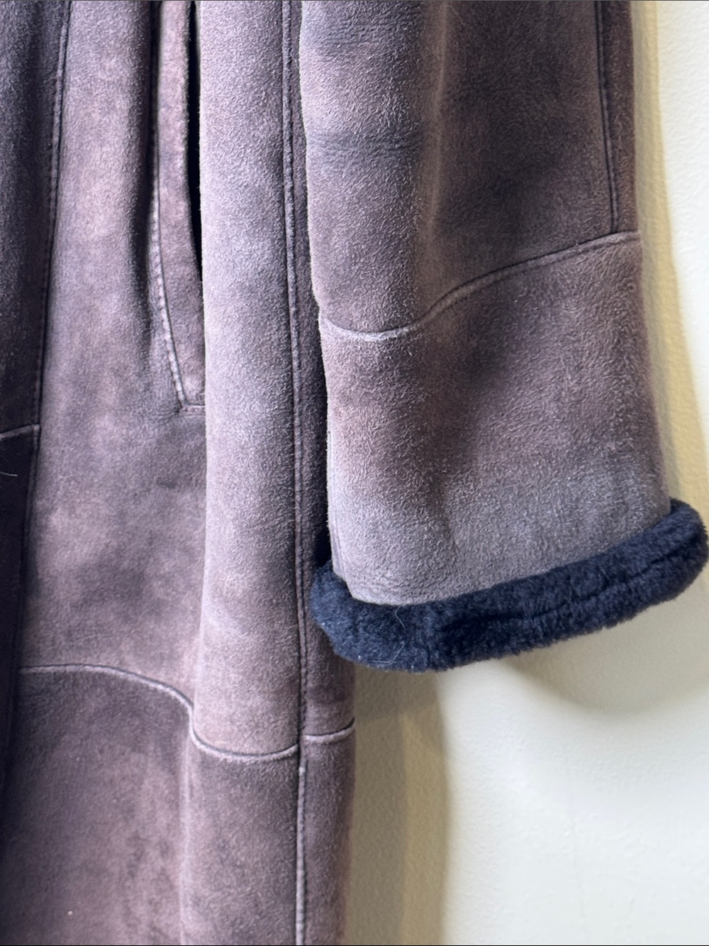 I. J. FOX FURS Boston Vintage Chocolate Brown Suede Shearling Full Length Coat M - Picture 6 of 14